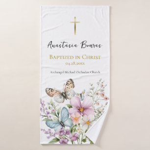 Vrolijke Pastel Bloemen & Vlinder Doop Cadeau Badhanddoek