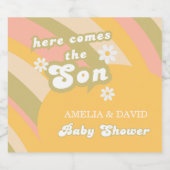 Vrolijke pastel gestreepte Groovy Son Baby shower Sparkling Wijnetiket (Enkel label)