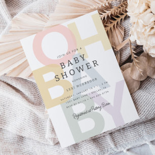 Vrolijke Pastel Oh Baby Neutral Baby shower Kaart