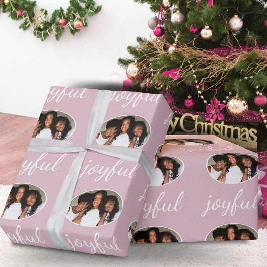 Vrolijke Pastel Roze Script Kerstvakantie Foto Cadeaupapier