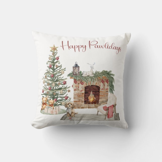Vrolijke Pawlidays Hond Design- Cavapoo Kussen (Voorkant)