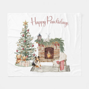 Vrolijke Pawlidays Hond Design- Sheltie Fleece Deken