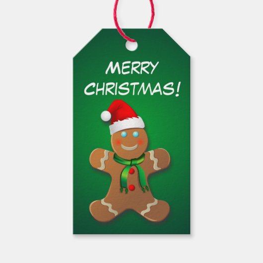 Vrolijke peperkoek man met kerstmuts cadeaulabel (Voorkant)