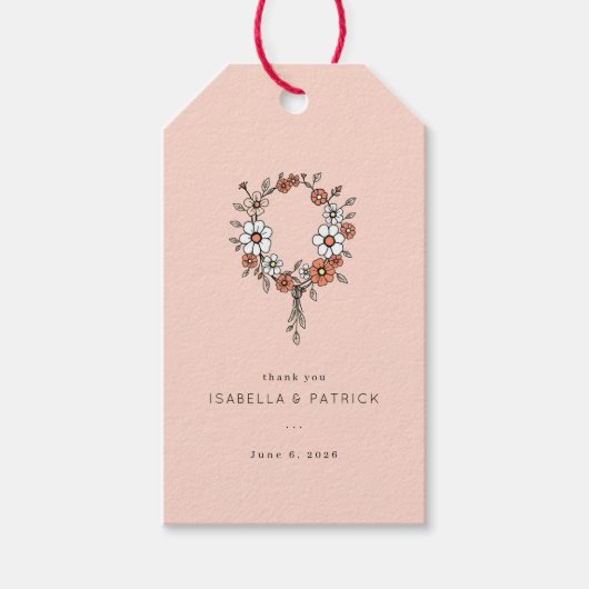 Vrolijke Perzik Bloemenkrans Cadeaulabel (Voorkant)