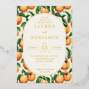 Vrolijke Perzik Botanische Illustratie Folie Uitnodiging