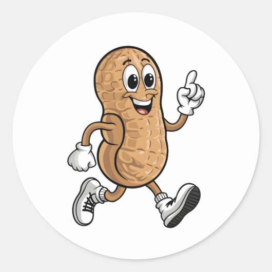 Vrolijke Pinda Mascot Cartoon met Schoenen Handsch Ronde Sticker (Voorkant)