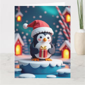 Vrolijke Pinguïn met Gift in Snowy Christmas Kaart (Voorkant)