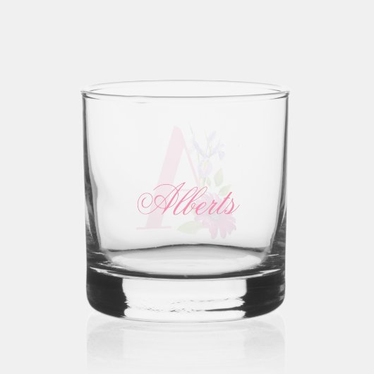 Vrolijke PInk Bloemen Decoratief Initiaal A Whisky Glas (Achterkant)