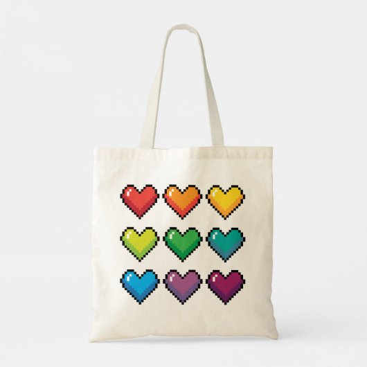 Vrolijke Pixel Hearts in Rainbow Pattern Canvas ta Tote Bag (Achterkant)