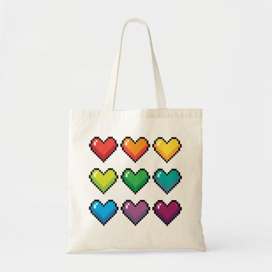 Vrolijke Pixel Hearts in Rainbow Pattern Canvas ta Tote Bag (Voorkant)