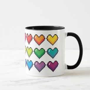 Vrolijke Pixel Hearts in Rainbow Pattern Mok