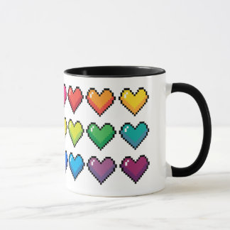 Vrolijke Pixel Hearts in Rainbow Pattern Mok