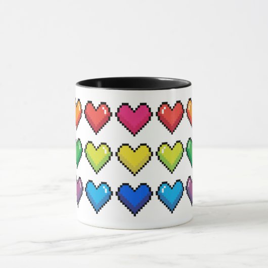 Vrolijke Pixel Hearts in Rainbow Pattern Mok (Midden)
