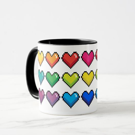 Vrolijke Pixel Hearts in Rainbow Pattern Mok (Voorkant links)