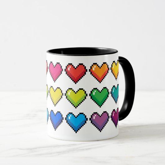 Vrolijke Pixel Hearts in Rainbow Pattern Mok (Voorkant rechts)