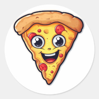 Vrolijke Pizza Slice Karakter Ronde Sticker