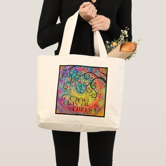 Vrolijke Plezier Één Dag bij een Tijdcitaat Grote Tote Bag (Voorkant (product))