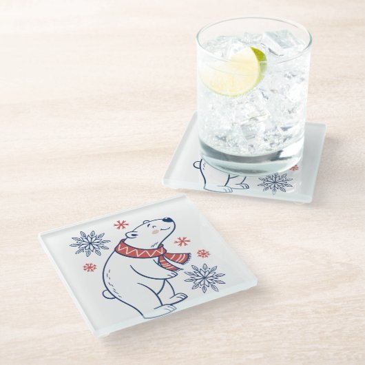 Vrolijke Polar Beer Winter Holiday Design Glazen Onderzetter (Schuin)