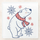 Vrolijke Polar Beer Winter Holiday Design Glazen Onderzetter (Voorkant)