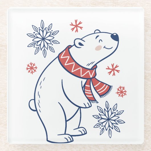 Vrolijke Polar Beer Winter Holiday Design Glazen Onderzetter (Voorkant)