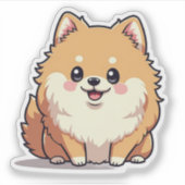 Vrolijke Pomeranian, Kawaii Fluff, Small Sticker (Voorkant)