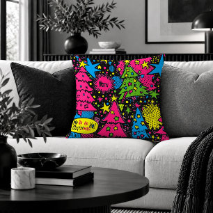 Vrolijke Pop Art Kerstboom Sierkussen