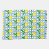 Vrolijke Preppy Yellow Lemons Blauw Wit Check Theedoek (Horizontaal)