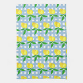 Vrolijke Preppy Yellow Lemons Blauw Wit Check Theedoek (Verticaal)