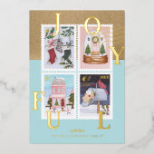 Vrolijke Pret Feestelijke Kerst Scènes Postzegels Folie Feestdagenkaart (Voorkant)