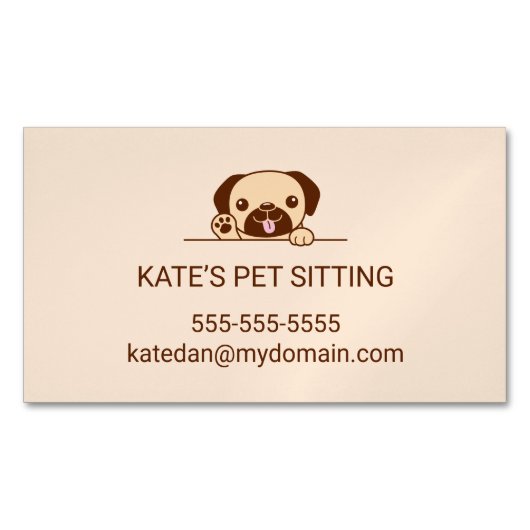 Vrolijke Pug Dog Pet Sitting Service Magnetisch Visitekaartje (Voorkant)