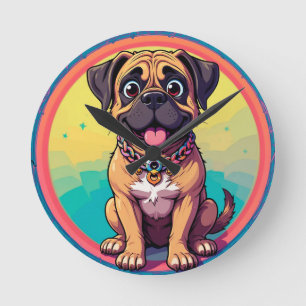 Vrolijke PUG Kleurrijke Cartoon Illustratie Ronde Klok