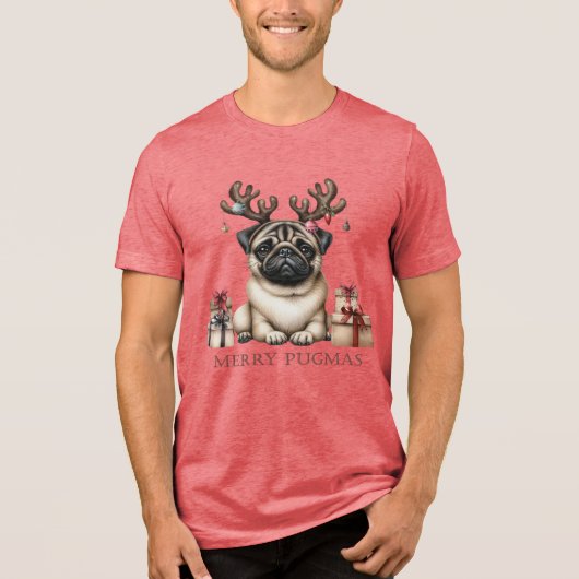 Vrolijke Pugmas Kerstmis Huisdier Pug Dog Feesteli Tri-Blend Shirt (Voorkant)