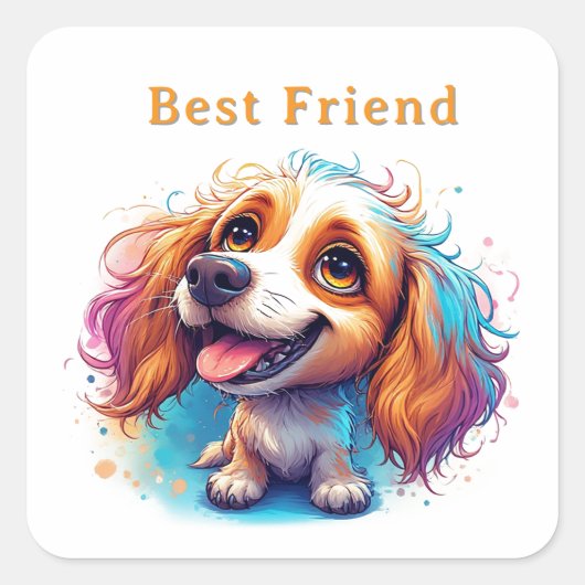 Vrolijke Pup Met Expressieve Ogen Vierkante Sticker (Voorkant)
