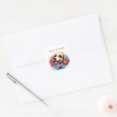 Vrolijke Pup Met Expressieve Ogen Vierkante Sticker (Envelop)