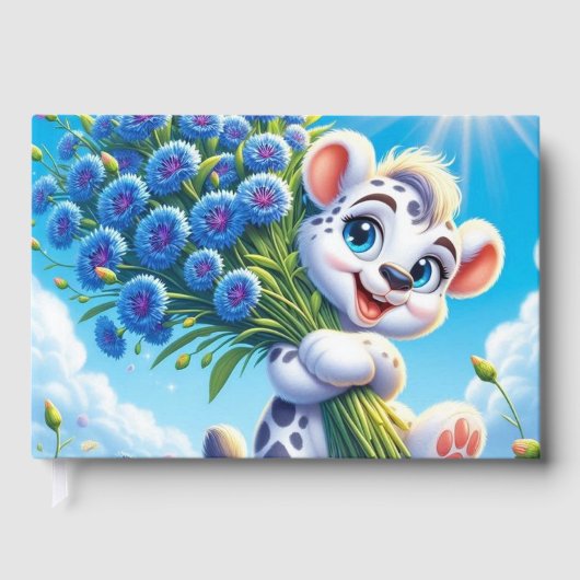 Vrolijke puppy met korenbloemen in een zonnig veld gastenboek (Voorkant)