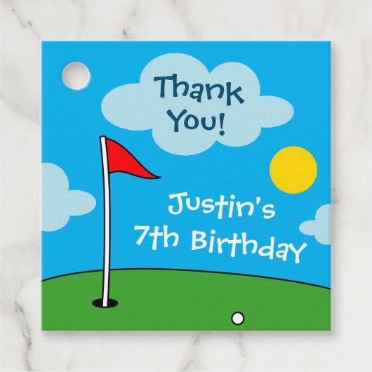Vrolijke putt mini golf kinderen Verjaardagsfeest Bedankjes Labels (Voorkant)