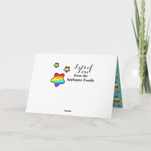 Vrolijke Rainbow Star Verjaardag Kaart Monogram (Achterkant)
