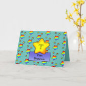 Vrolijke Rainbow Star Verjaardag Kaart Monogram (Gele Bloem)