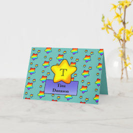Vrolijke Rainbow Star Verjaardag Kaart Monogram