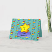Vrolijke Rainbow Star Verjaardag Kaart Monogram (Voorkant)