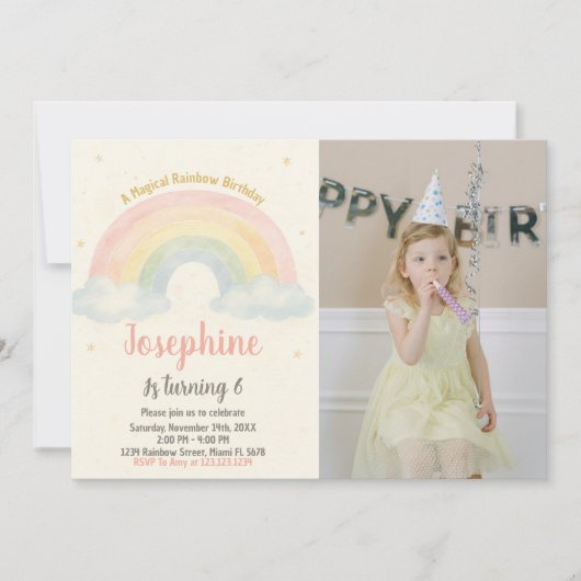 Vrolijke Rainbow verjaardagsuitnodiging Kaart (Voorkant)