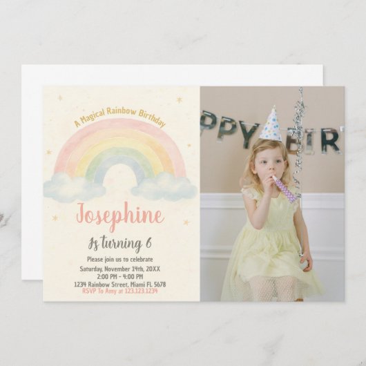 Vrolijke Rainbow verjaardagsuitnodiging Kaart (Voorkant / Achterkant)