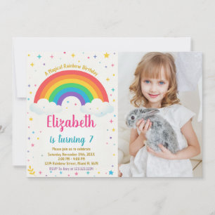 Vrolijke Rainbow verjaardagsuitnodiging met foto Kaart