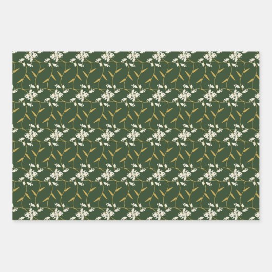 Vrolijke Regal Bloemen Helder Rood, Groen, Ivoor Inpakpapier Vel (Voorkant 3)