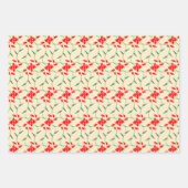 Vrolijke Regal Bloemen Helder Rood, Groen, Ivoor Inpakpapier Vel (Voorkant 2)