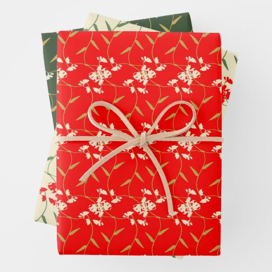 Vrolijke Regal Bloemen Helder Rood, Groen, Ivoor Inpakpapier Vel (In situ)