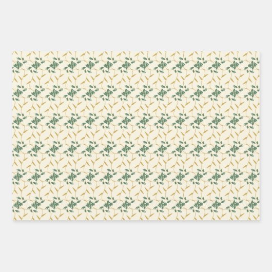 Vrolijke Regal Bloemen Rood en Groen Inpakpapier Vel (Voorkant 3)