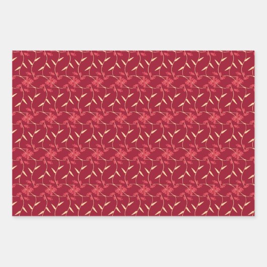 Vrolijke Regal Bloemen Rood en Groen Inpakpapier Vel (Voorkant)