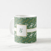 Vrolijke Regal Floral Green Monogram Koffiemok (Voorkant links)