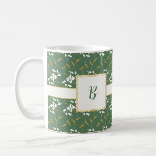 Vrolijke Regal Floral Green Monogram Koffiemok (Links)